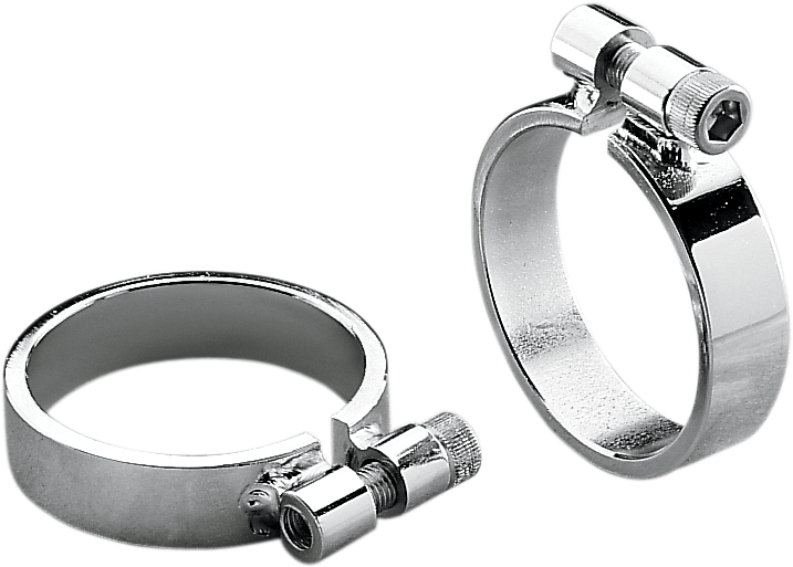 Heavy duty super exhaust port clamps by Drag Specialties, designed for motorcycle exhaust systems, shown in the image.