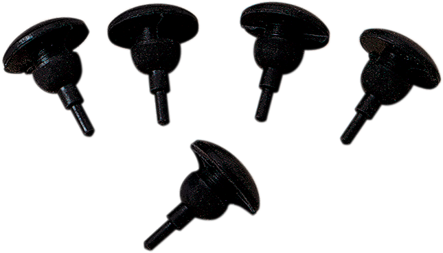 Set of five DRAG SPECIALTIES kickstand bumper protectors, durable rubber parts for motorcycle kickstands.