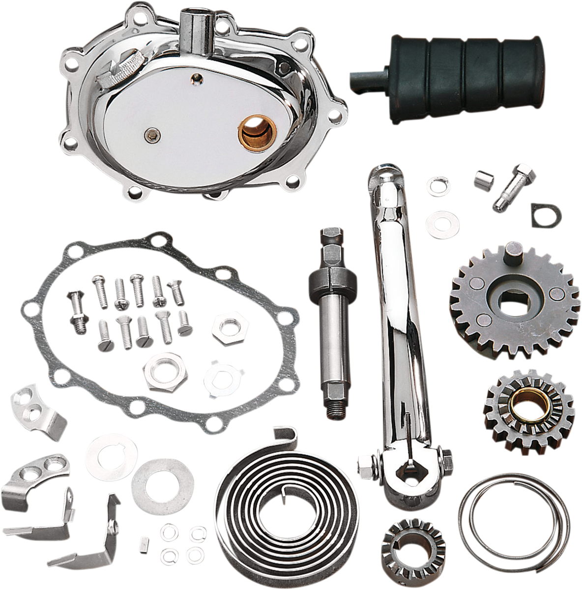 Drag Specialties Kickstarter Kit 290261-BX-LB2 for Harley-Davidson motorcycle, showing metal components and mounting hardware.