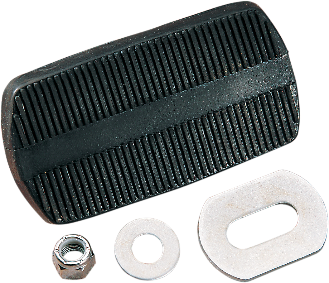 Drag Specialties brake pedal pad for Harley FL models, black rubber pedal cover with textured surface for enhanced grip.