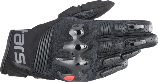 Black Alpinestars Halo Gloves in 3XL size, featuring protective padding and durable material, designed for motorcycle riding comfort.