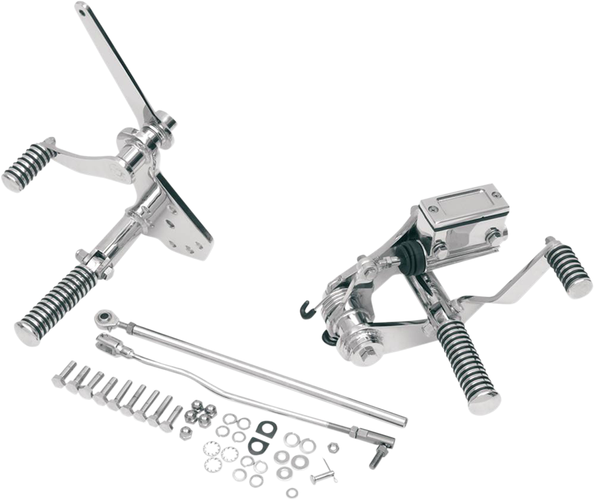DRAG SPECIALTIES 2-inch forward control extension for Harley FL motorcycles, showing metal components and mounting hardware.