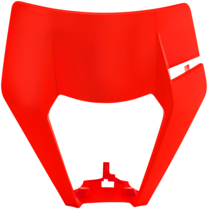 Acerbis fluorescent orange headlight shell for motorcycle, with a sleek, curved body design and mounting points visible.