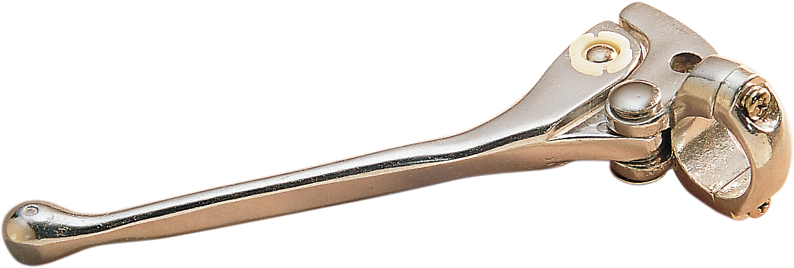 Polished DRAG SPECIALTIES clutch lever assembly with 7/16" cable opening for motorcycle, showing detailed metal finish and design.
