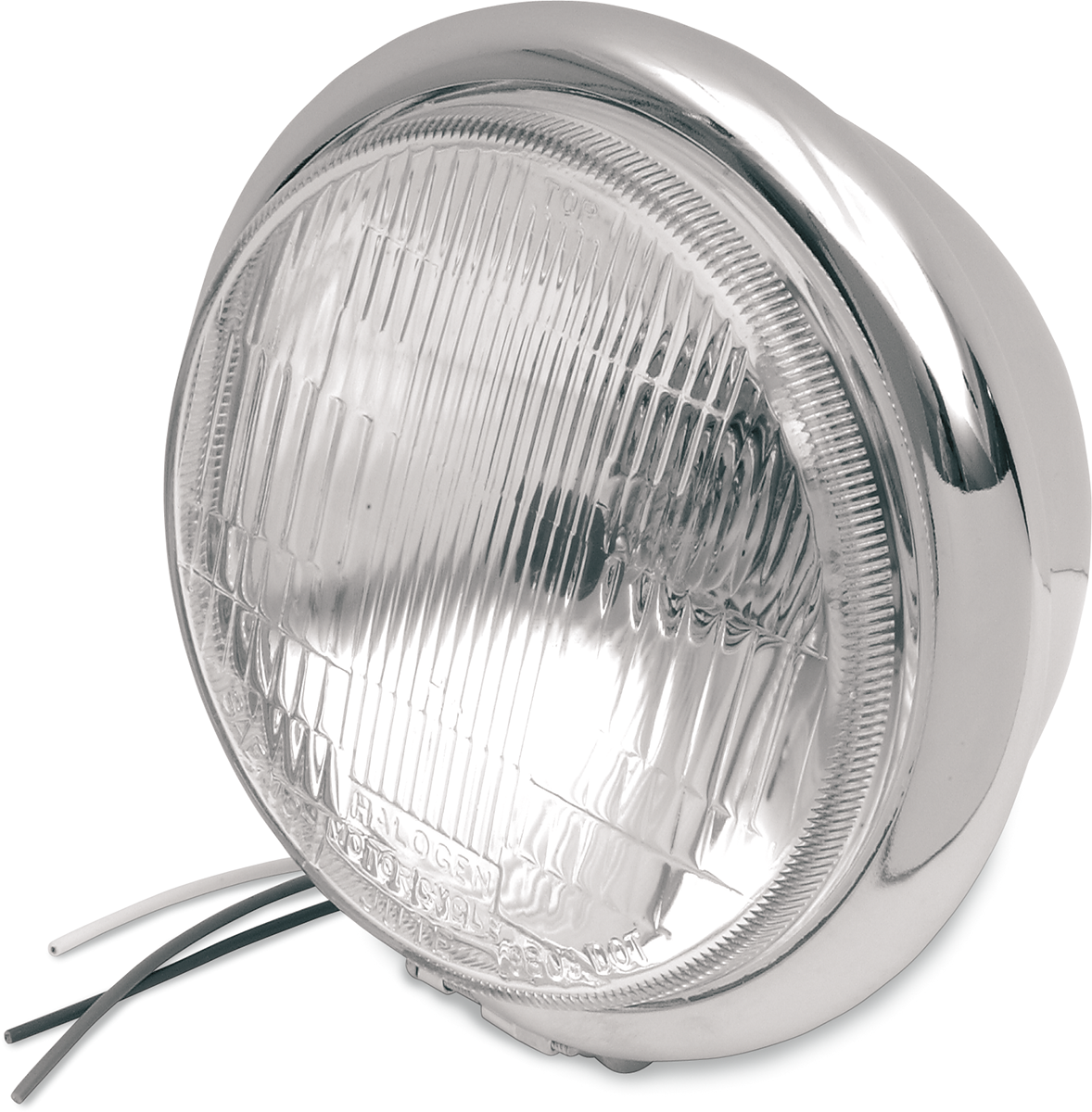 Chrome 5-3/4 inch bottom mount H4 headlight by DRAG SPECIALTIES, designed for motorcycle headlights with durable construction.