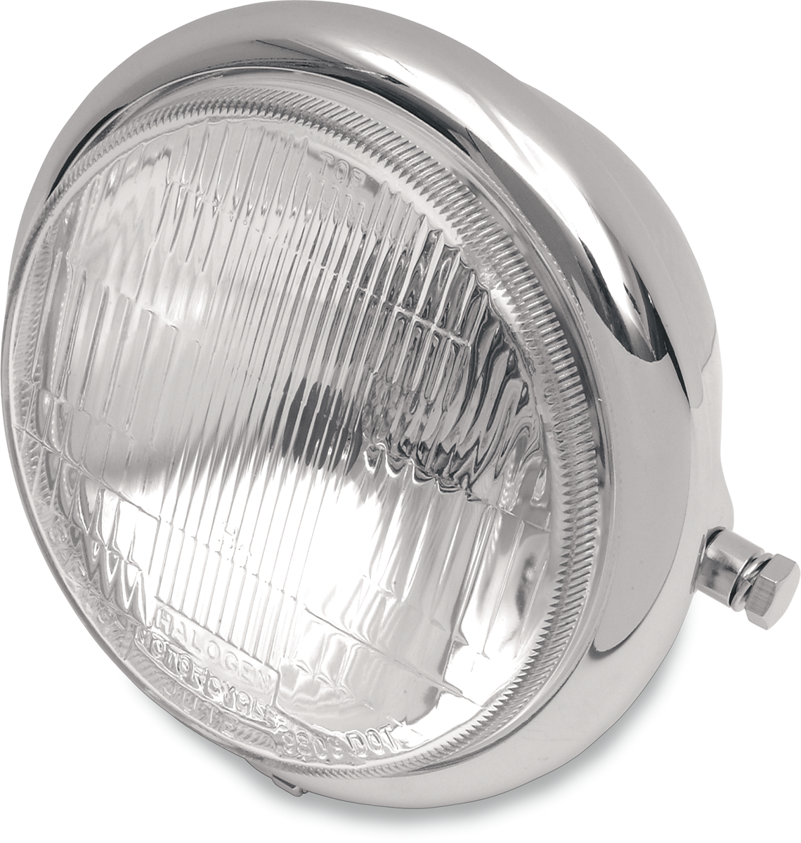 Chrome side mount H4 headlight from DRAG SPECIALTIES with blue high-beam indicator and 12V 55/60W bulb for motorcycles