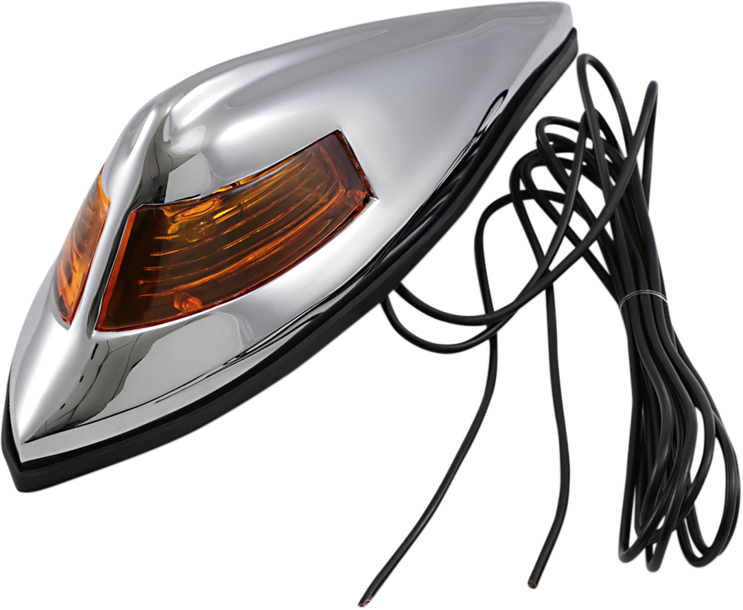 DRAG SPECIALTIES Nostalgia front fender light in amber color, part 12-0025-BC312, mounted on a motorcycle fender.