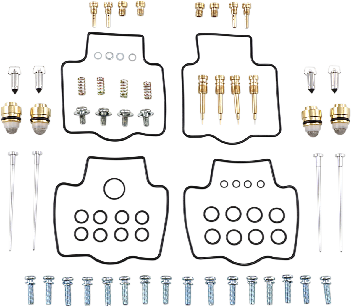 Parts Unlimited carburetor repair kit for Kawasaki models, featuring gaskets, diaphragms, and components for carburetor maintenance.