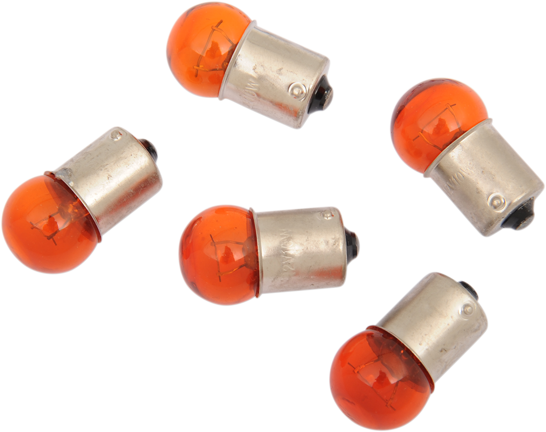 Amber globe bulb by Drag Specialties for 12V motorcycle lighting, featuring a classic design and durable glass construction.