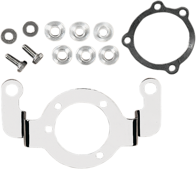 Drag Specialties air cleaner support bracket kit for '90-'17 Big Twin and Twin Cam engines, showing the metal bracket and mounting hardware.