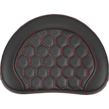 SADDLEMEN RoadSofa™ Sissy Bar Pad in honeycomb design with red stitching for motorcycle sissy bar, by Bill's Exhausts.