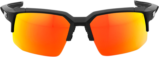 Black Speedcoupe sunglasses by Bill's Exhausts with red mirrored lenses, lightweight frame, and sleek sporty design.