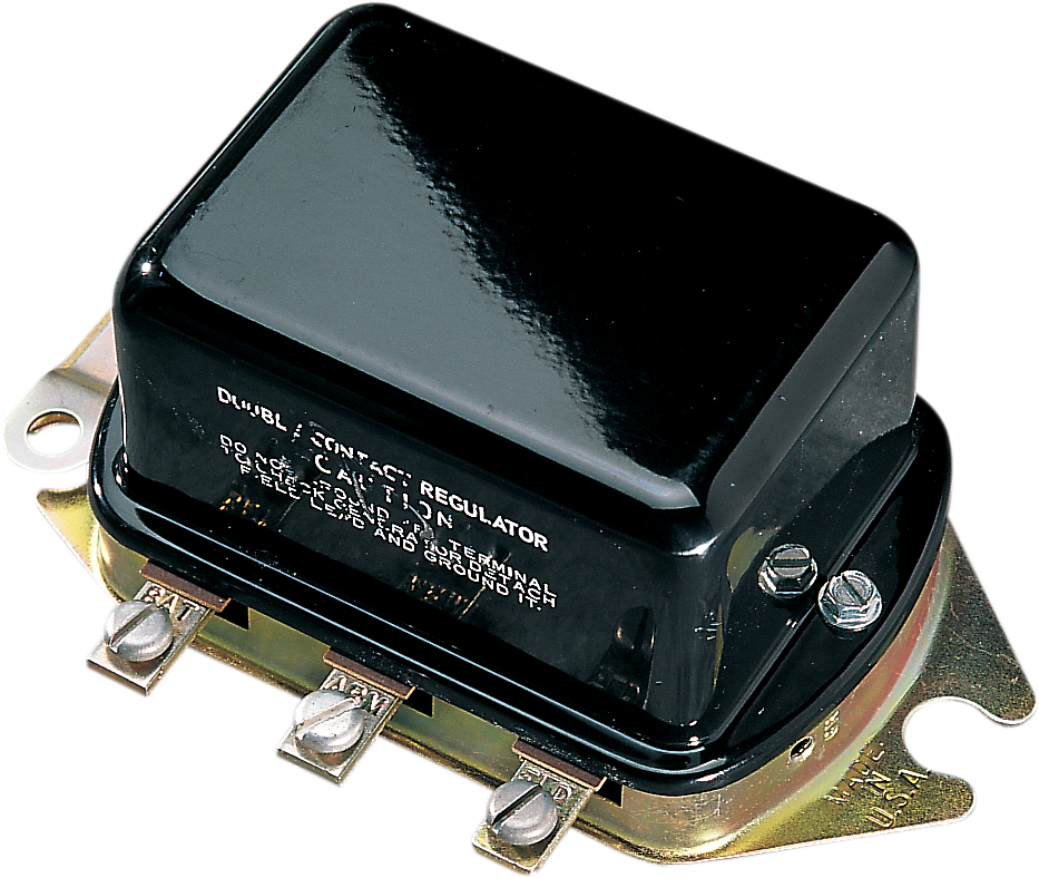 DRAG SPECIALTIES 12V voltage regulator for Harley FL/FLH motorcycles, part number MC-DRAG009, with metal mounting brackets.