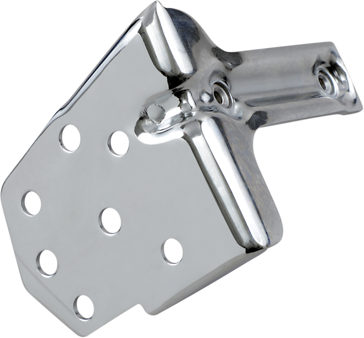 Chrome regulator bracket for Harley Davidson by Drag Specialties, compatible with models 19-0302, shown in the product image.