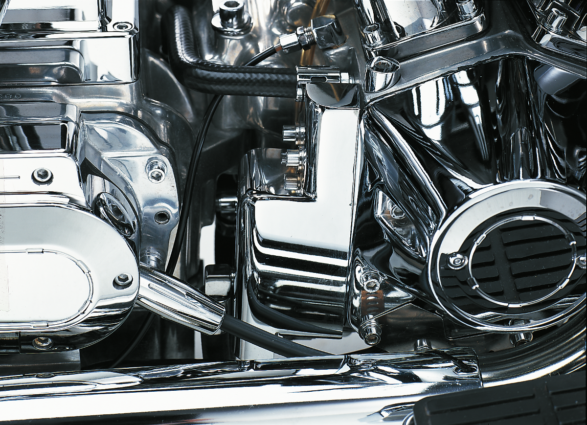 Drag Specialties oil pump cover for 80-inch engines, part number 302045-BC3, with metal finish and detailed design.