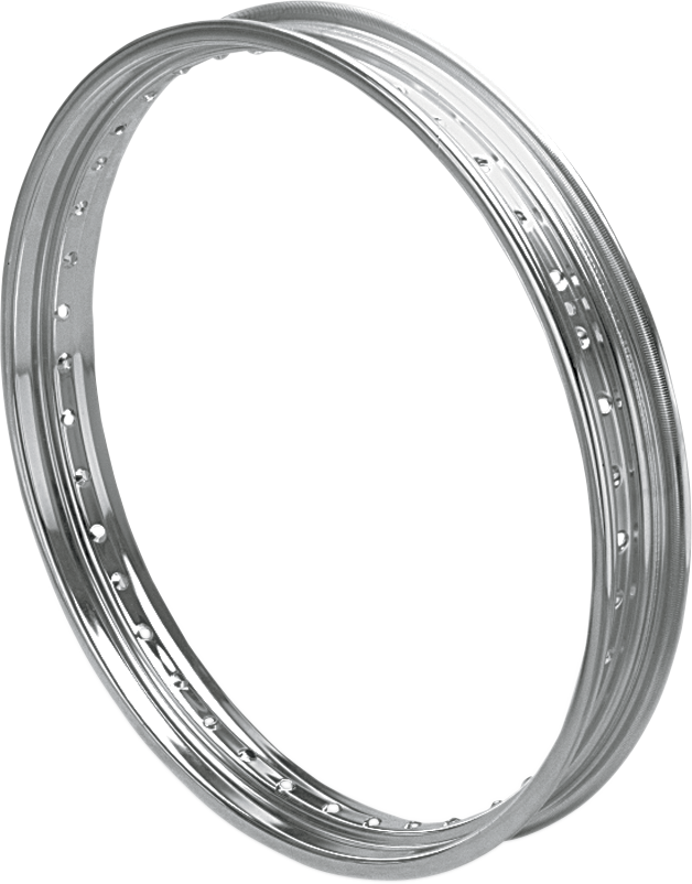 Steel motorcycle rim by Drag Specialties, 21x2.15 inches, drop center design with silver finish for custom bike builds.