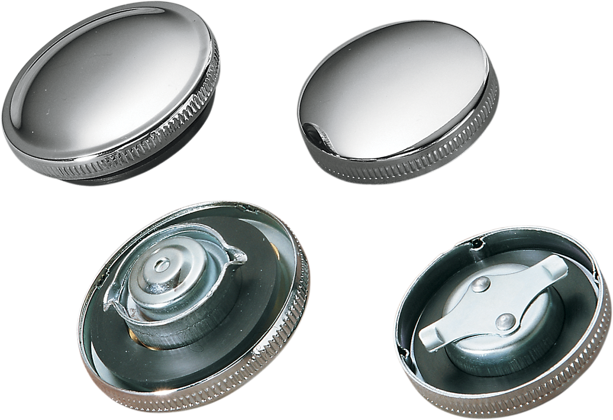 Chrome non-vented gas cap for motorcycles from DRAG SPECIALTIES, designed for OEM and custom motorcycle tanks.
