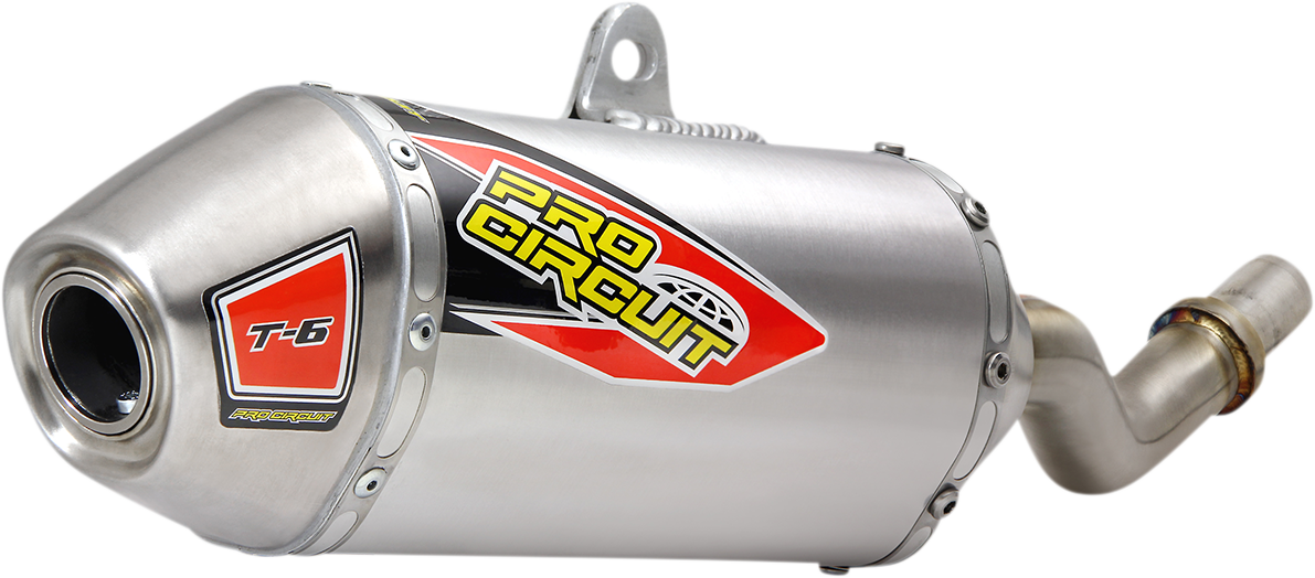 Pro Circuit T-6 muffler for Kawasaki KLX300R motorcycle, showing the sleek black and chrome exhaust with branding details.