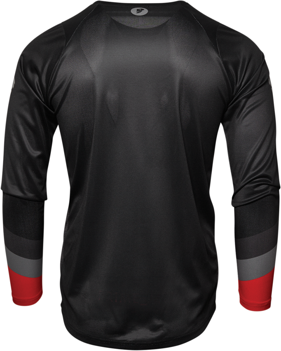 Black and Heather Gray THOR Assist long-sleeve mountain biking jersey with breathable fabric and logo details.