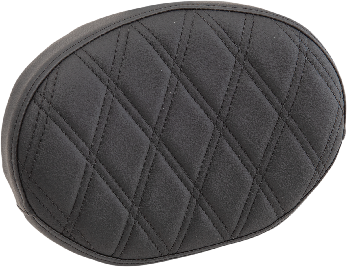 Black sissy bar pad with double diamond stitching for Harley-Davidson, designed by Drag Specialties Seats, part #0822-0446.