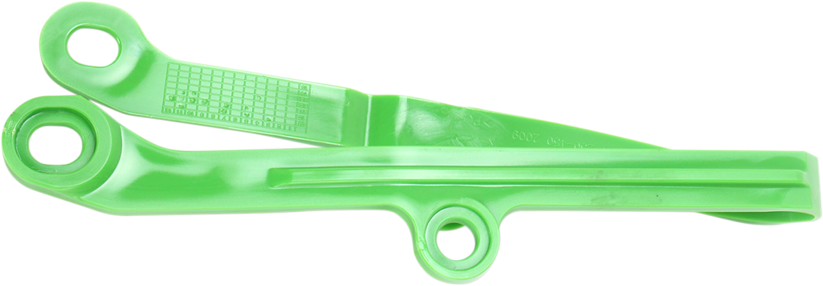 A green ACERBIS chain slider for Kawasaki motorcycles, designed to protect the bike's chain and swingarm.