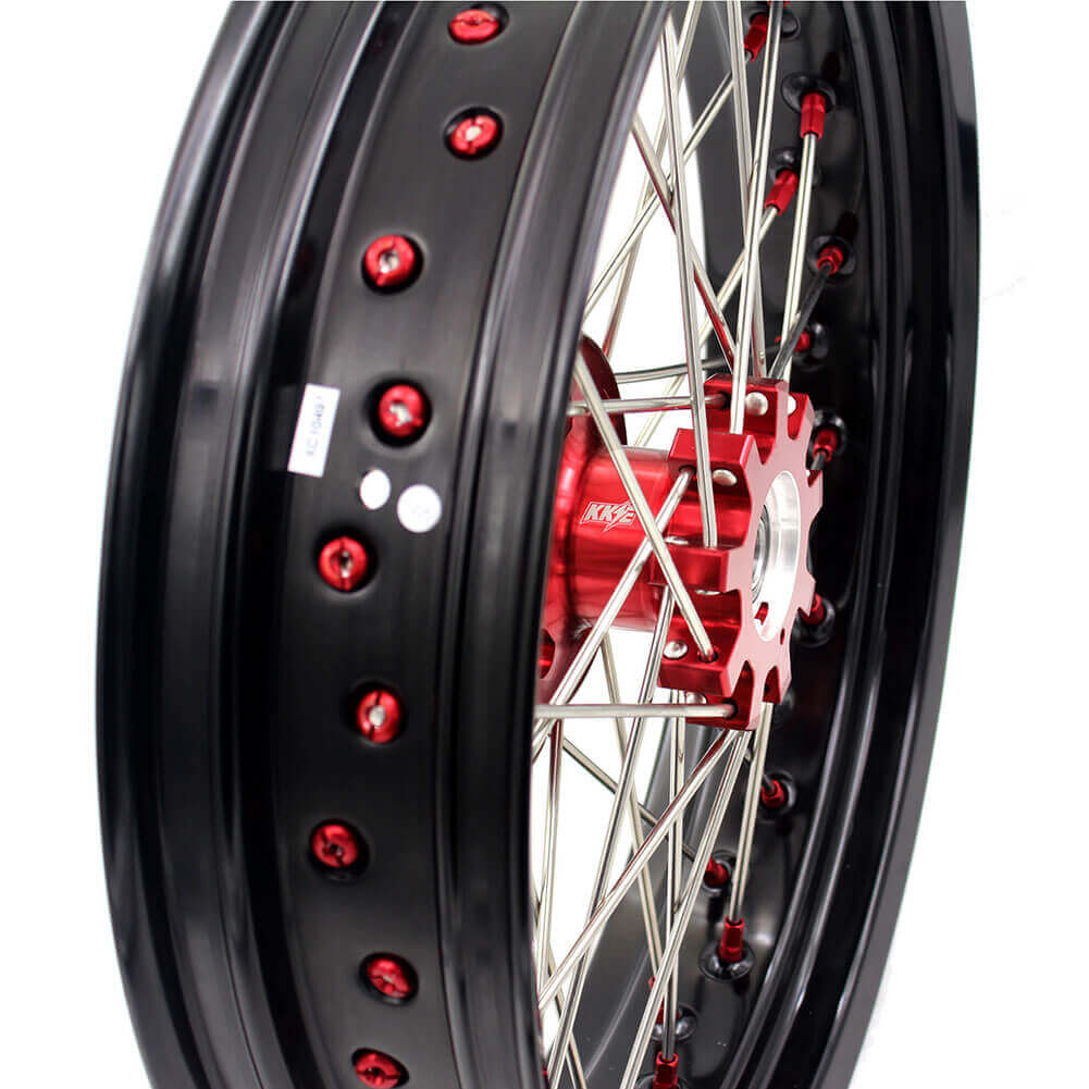 KKE 17 Inch OEM Size Supermoto Wheels for Honda XR650L 1993-2024 Red Nipple - Howling Moto