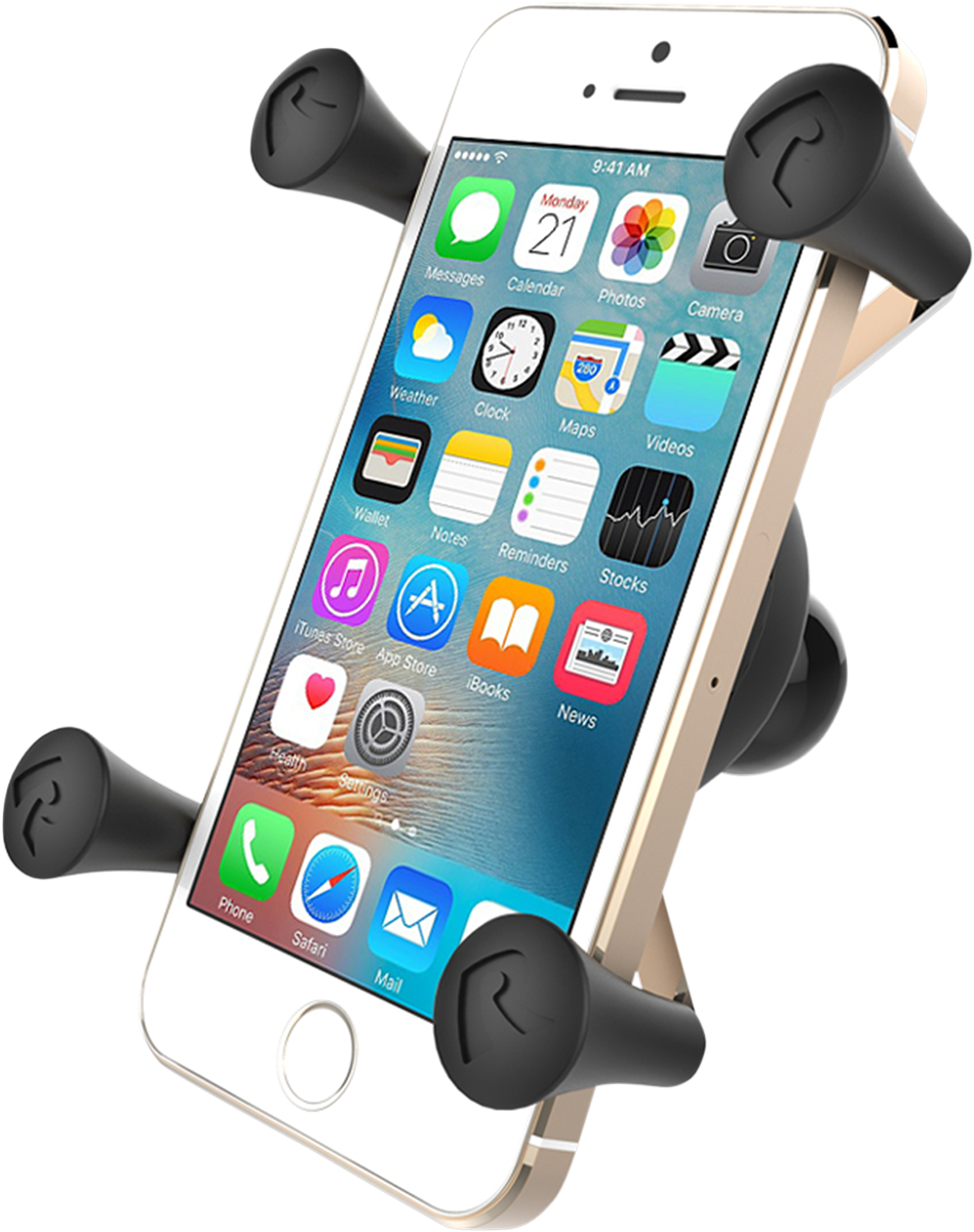 Bill's Exhausts RAM MOUNTS Tablet Cradle X-Grip for 5-inch tablets, engine mount with secure rubber grip and adjustable arms.