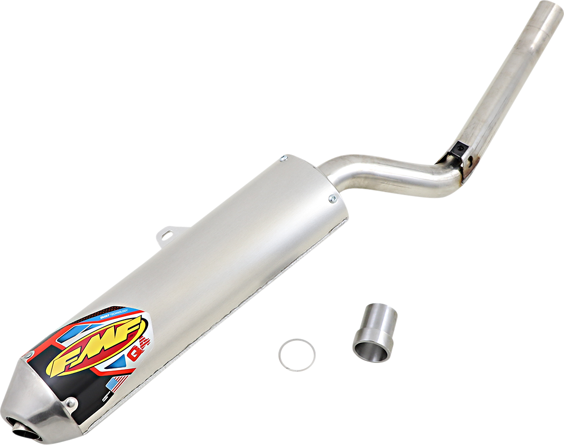 FMF Q4 muffler for off-road motorcycles, showcasing its sleek high-performance exhaust design and durable construction.