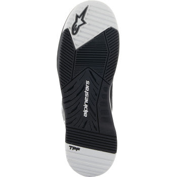 Alpinestars Speedflight black and white racing shoes with laces and logo details, US 13.5 size, designed for motorsport.