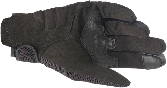Alpinestars women's copper racing gloves in black and white, size XS, displayed flat with open fingers for motorcycle riding.