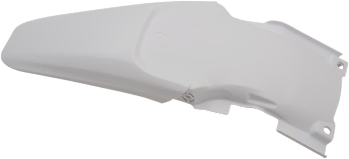 White Acerbis rear fender for motorcycle, made of durable body material, displayed with mounting points and sleek design.