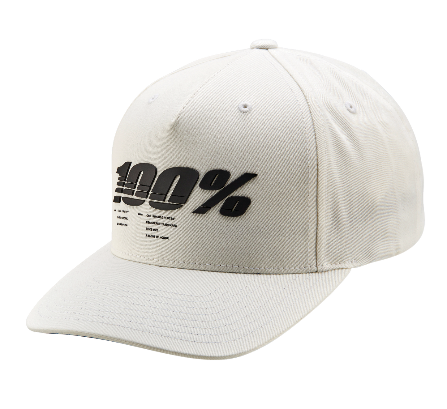 White 100% Staunch Snapback Hat by Bill's Exhausts, stylish baseball cap with adjustable strap and embroidered logo.