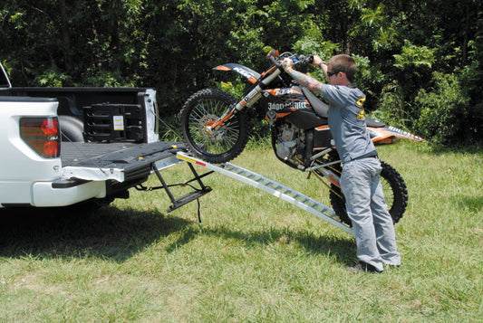 QuadBoss arched ramp for powersports vehicles, 12x89 inches with 750 lbs capacity, made of durable metal for loading and unloading.