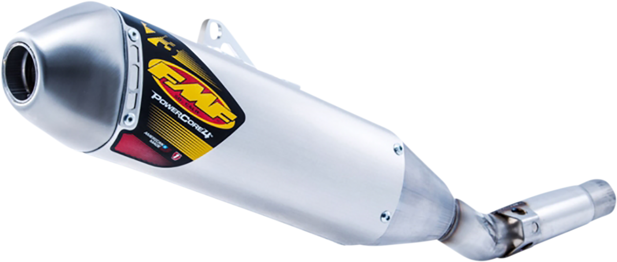 FMF Powercore 4 muffler for off-road vehicles, showing the metallic exhaust with FMF branding and durable construction.
