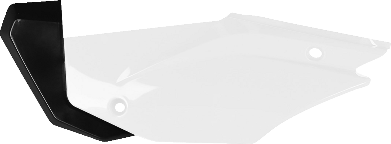 Acerbis white and black motorcycle side panels for body customization, featuring sleek design and durable construction.