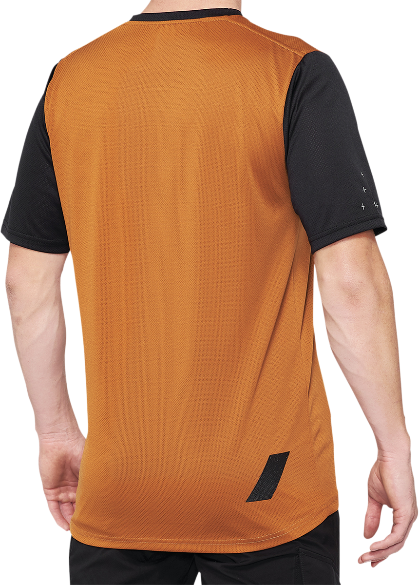 Bill's Exhausts Ridecamp Jersey in terracotta and black, medium size, featuring breathable fabric and sporty design.