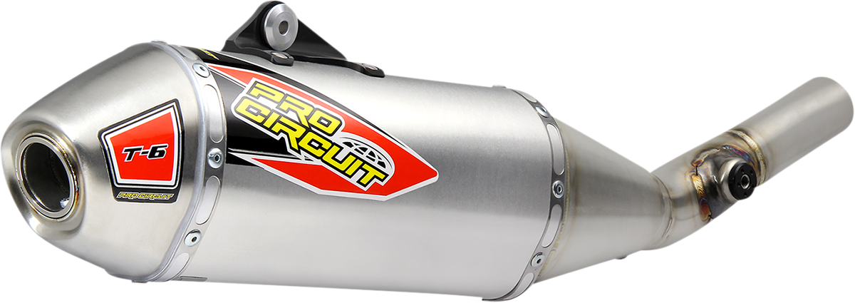 PRO CIRCUIT T-6 muffler in durable aluminum with spark arrestor, designed for enhanced performance and sound control.