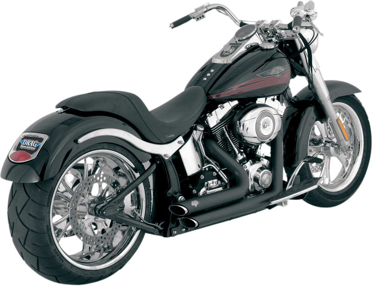 Vance & Hines Shortshots Staggered exhaust system with matte black ceramic finish for motorcycles.