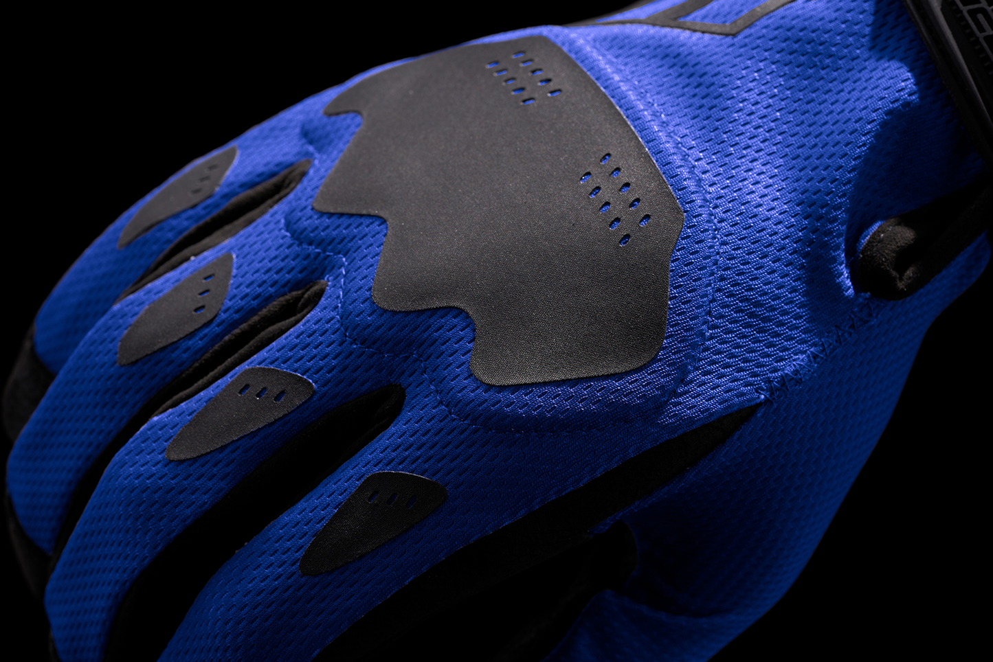 Blue ICON Hooligan™ CE gloves by Bill's Exhausts in medium size, showing padded knuckles and durable fabric for motorcycle riding.