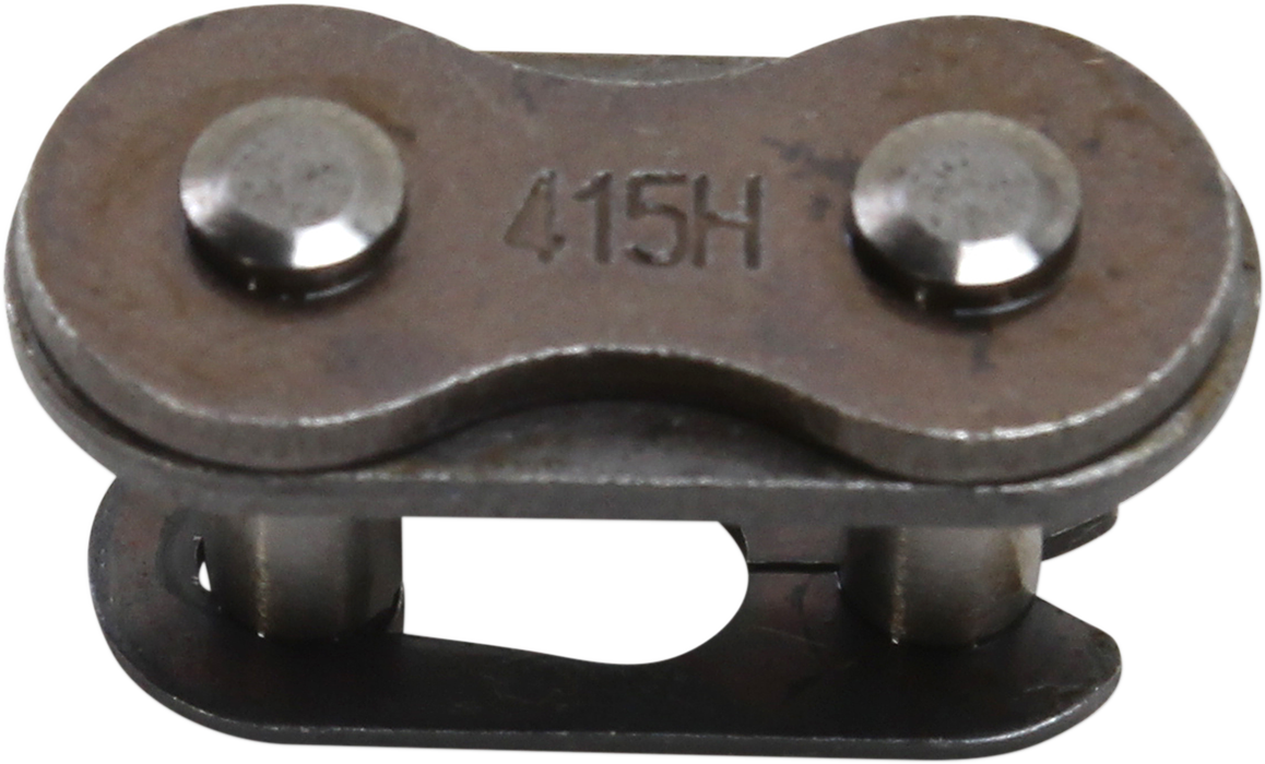 RK heavy-duty chain clip connecting link shown in close-up, durable metal construction for secure chain connections.