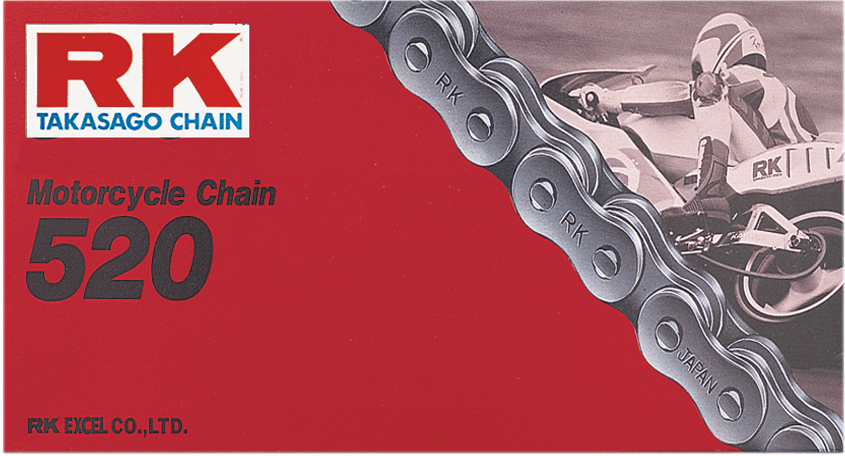 RK M520 standard chain with 88 links, heavy-duty alloy steel construction, featuring durable links for motorcycle or bike use.