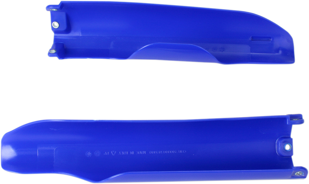 Blue Acerbis lower fork covers for motorcycle front forks, designed for protection and style.