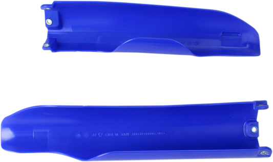 Blue Acerbis lower fork covers for motorcycle front forks, designed for protection and style.