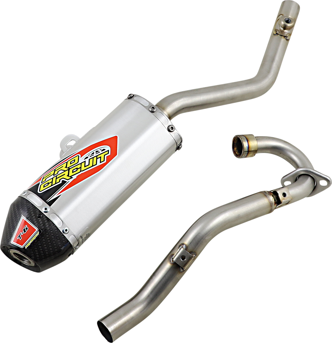 Pro Circuit T-6 exhaust system for AMA Supercross and Motocross bikes, showing the sleek metallic design and branding details.