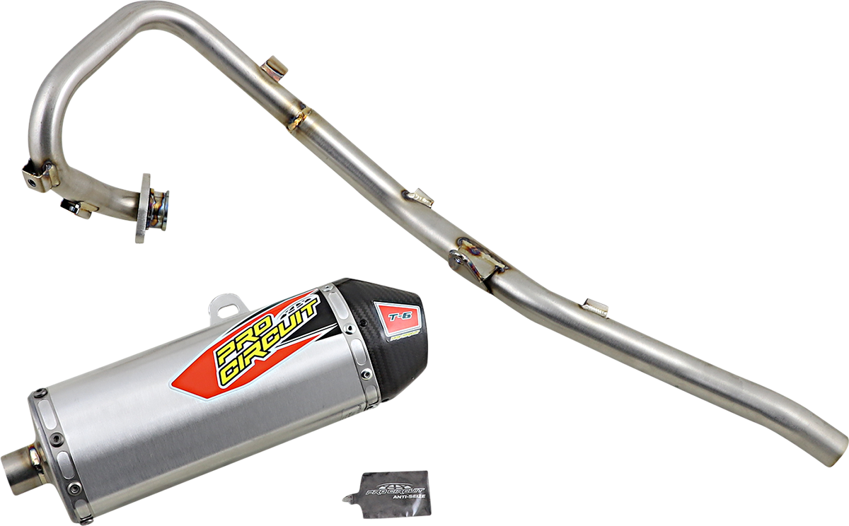 Pro Circuit T-6 exhaust system for AMA Supercross and Motocross bikes, showing the polished metal muffler and pipe details.