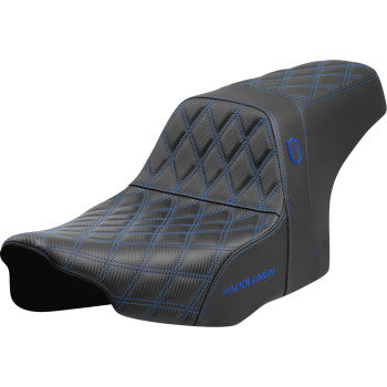 Blue stitching SADDLEMEN Pro Series SDC performance motorcycle seat for FLT/FLH 2023-2024, shown without backrest.