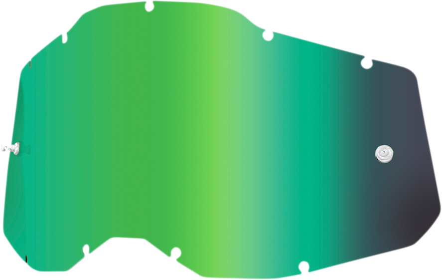 Green mirror lens for 100% Accuri 2, Racecraft 2, or Strata 2 helmets by Bill's Exhausts, with a sleek, reflective finish.