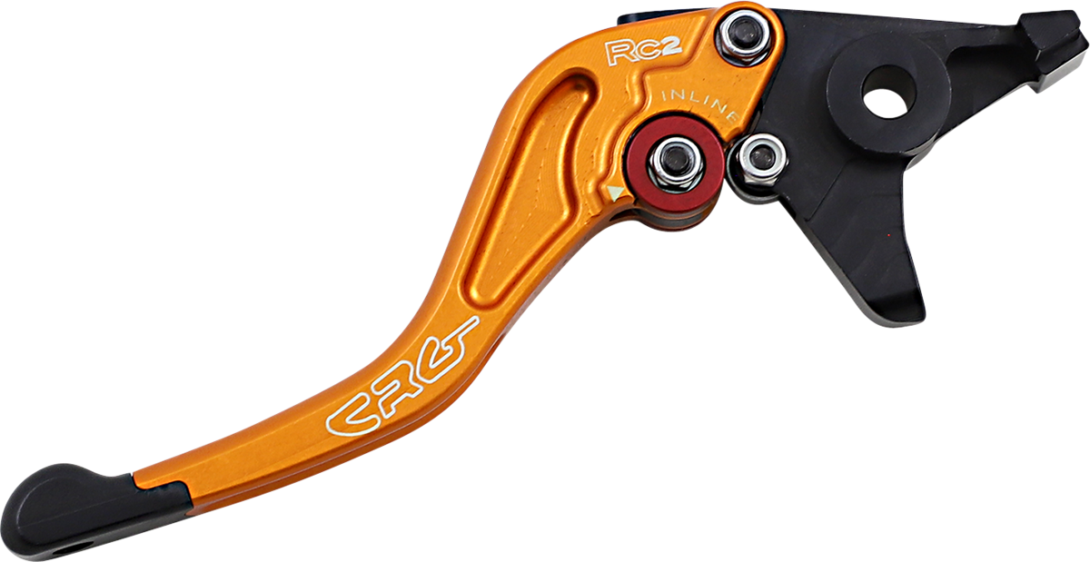 CRG RC2 Shorty Brake Lever in gold with 2AN-581-H-G model number, showing sleek motorcycle brake component.
