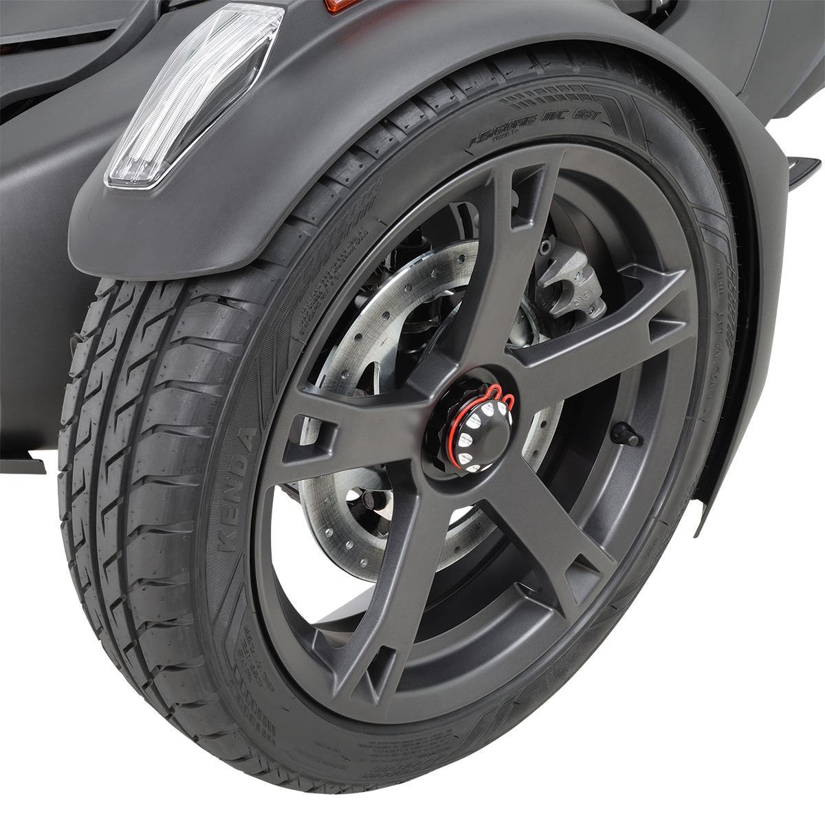 Can-Am Ryker SHOW Chrome Axle Caps installed on engine, shiny chrome finish, designed for Can-Am Ryker models.