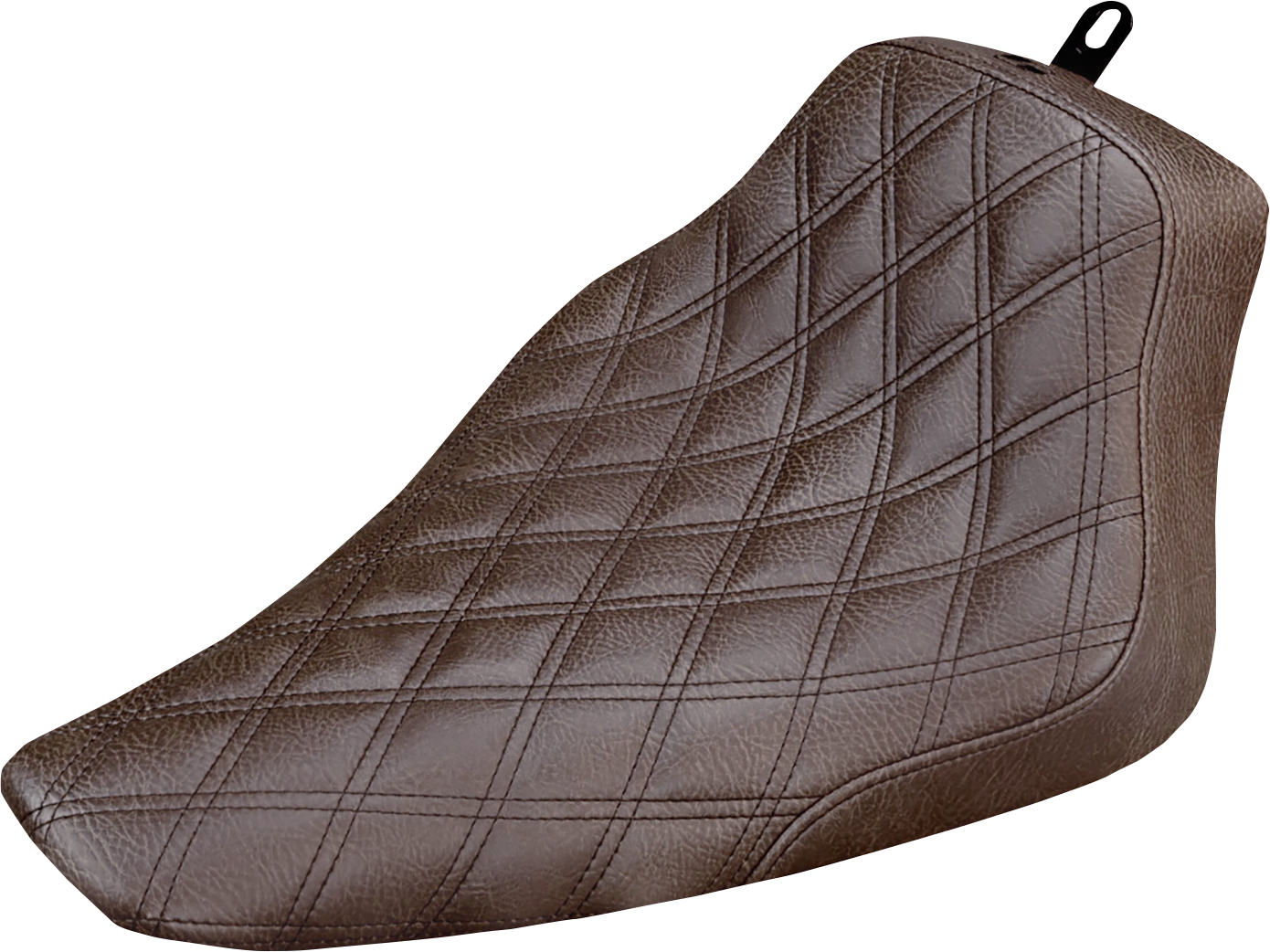 Brown SADDLEMEN Renegade Solo Seat with lattice stitching for motorcycles, designed for comfort and style.
